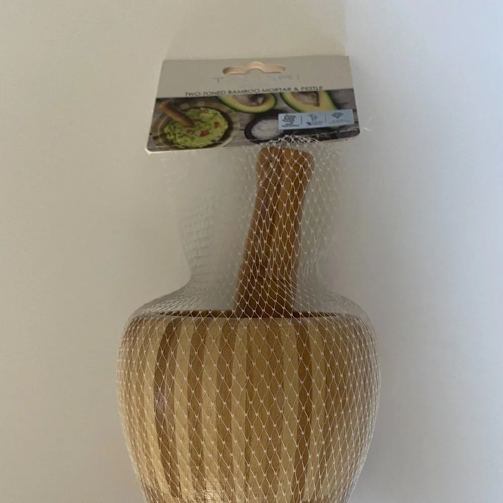 Tahari Two Toned Bamboo Mortar and Pestle